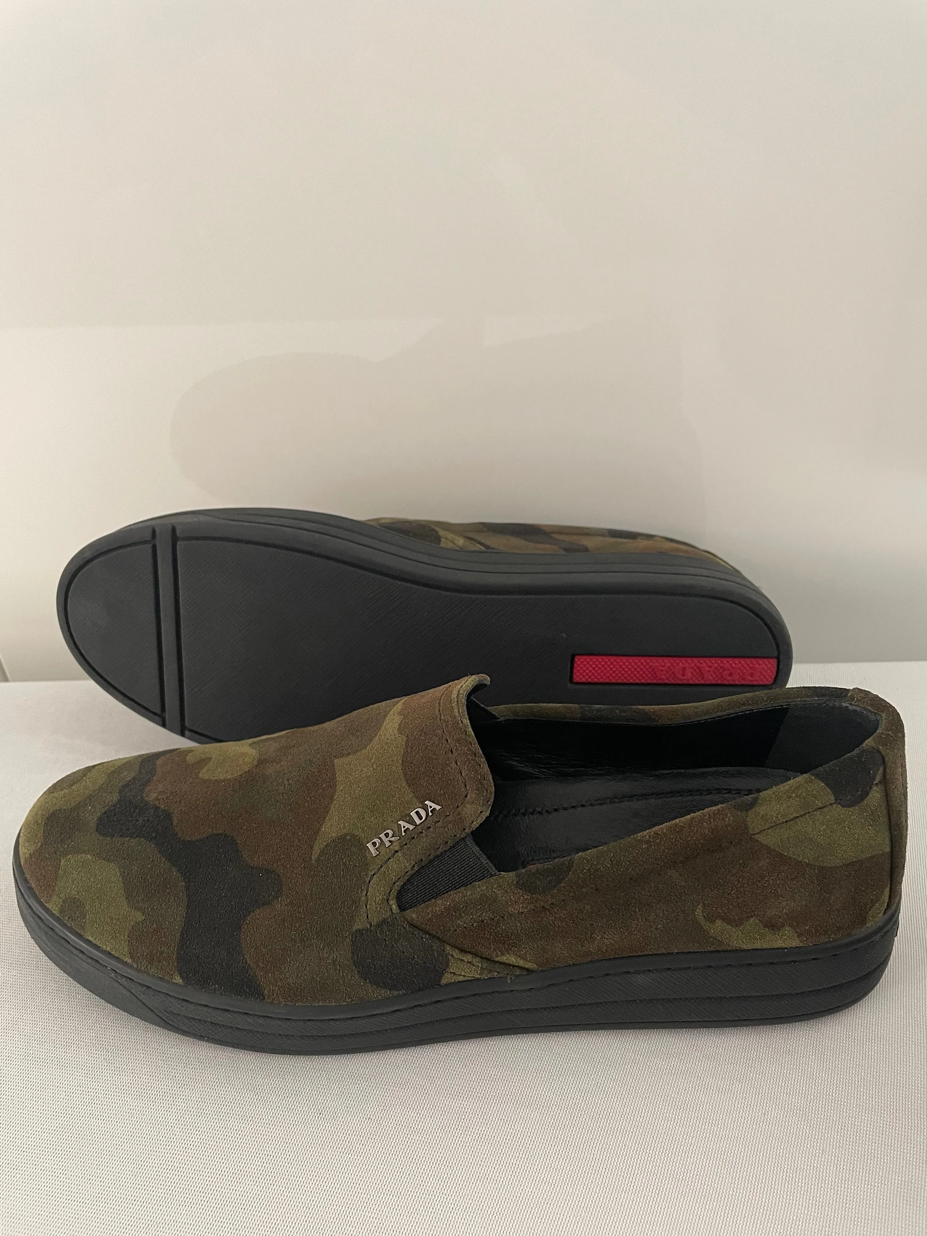 Prada Camouflage Calf Hair Slip On Sneakers