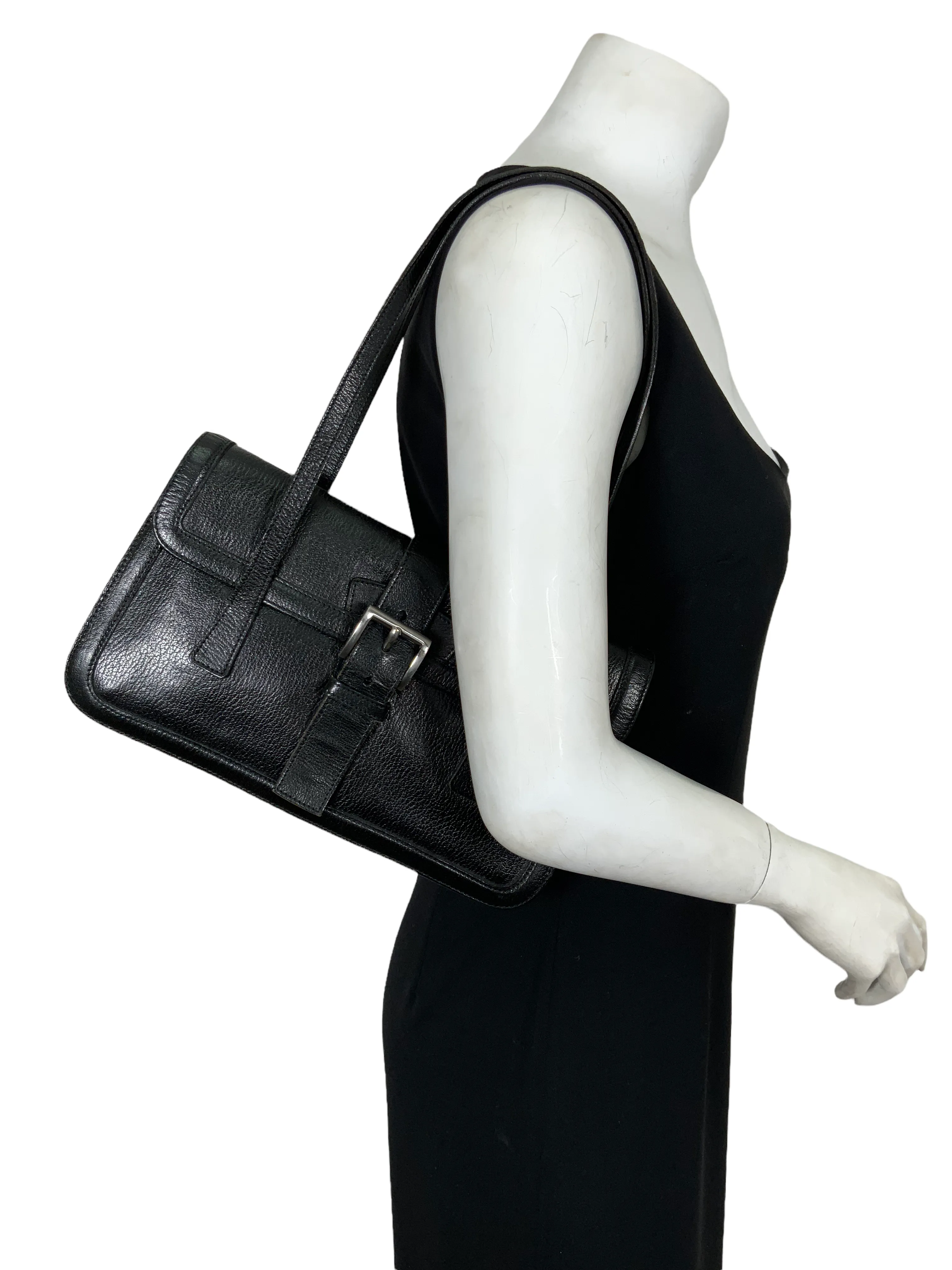 Prada Leather Buckled Flap Shoulder Bag