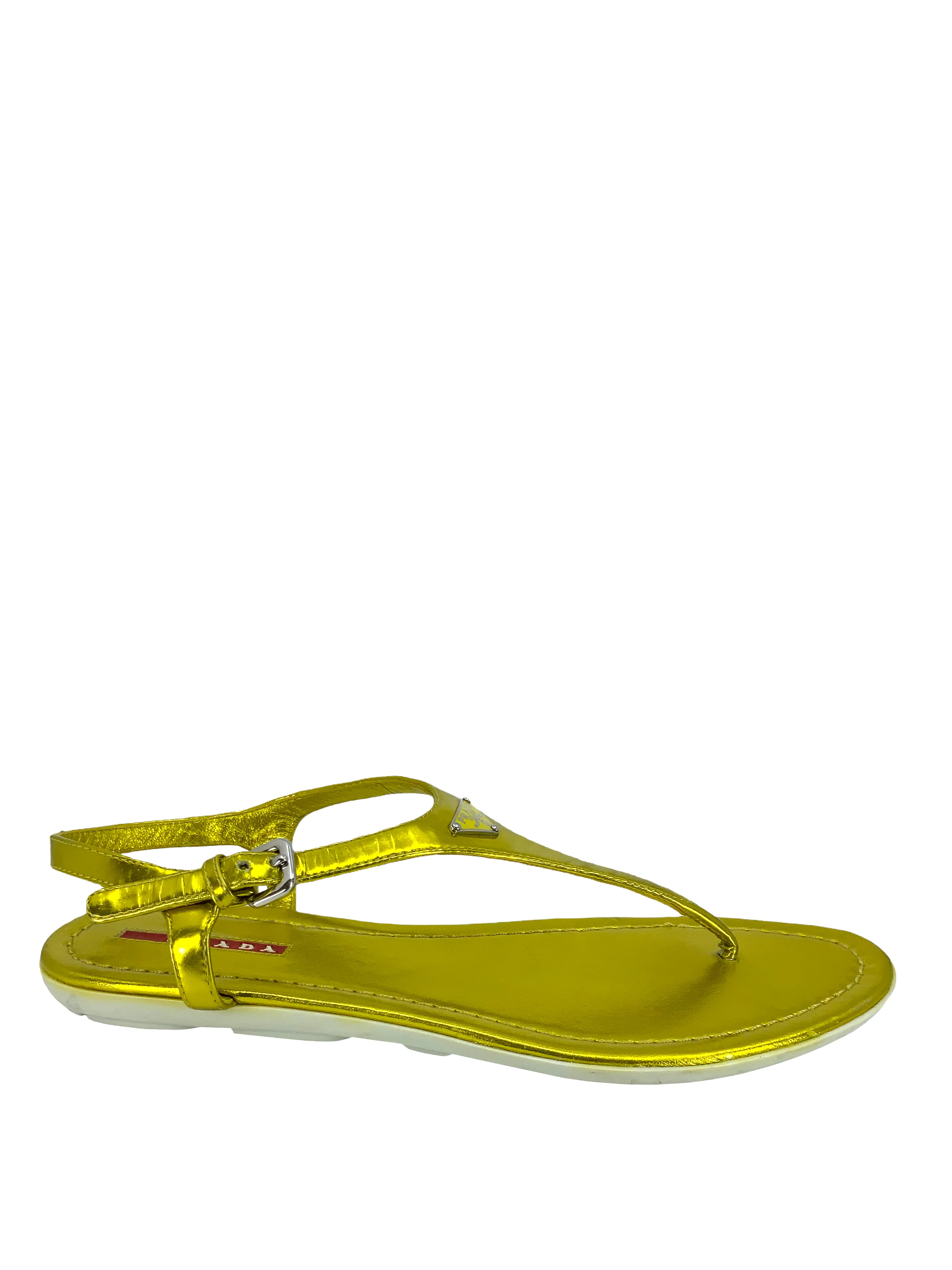 PRADA Metallic Leather Logo Thong Sandals Size 8