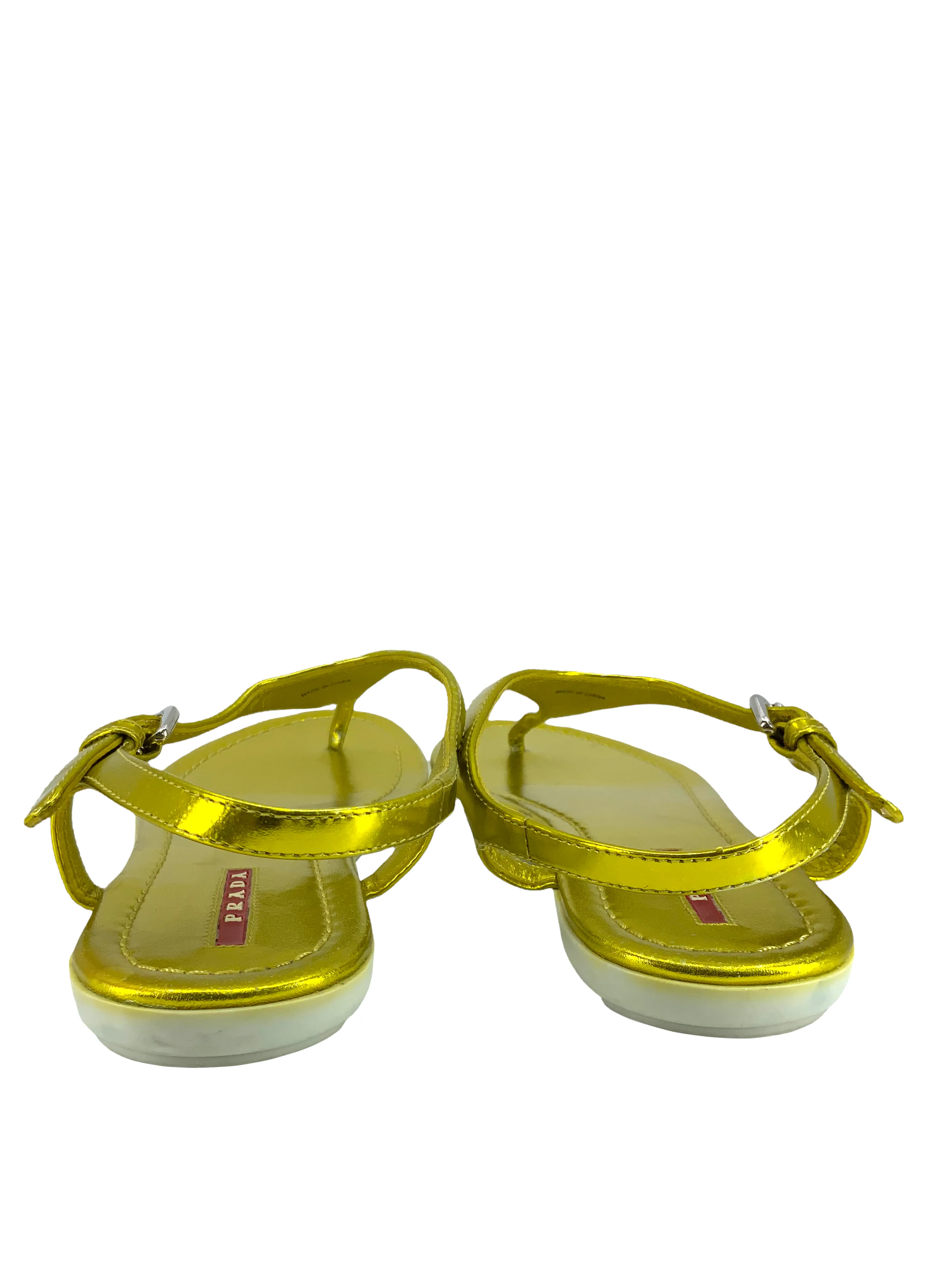 PRADA Metallic Leather Logo Thong Sandals Size 8