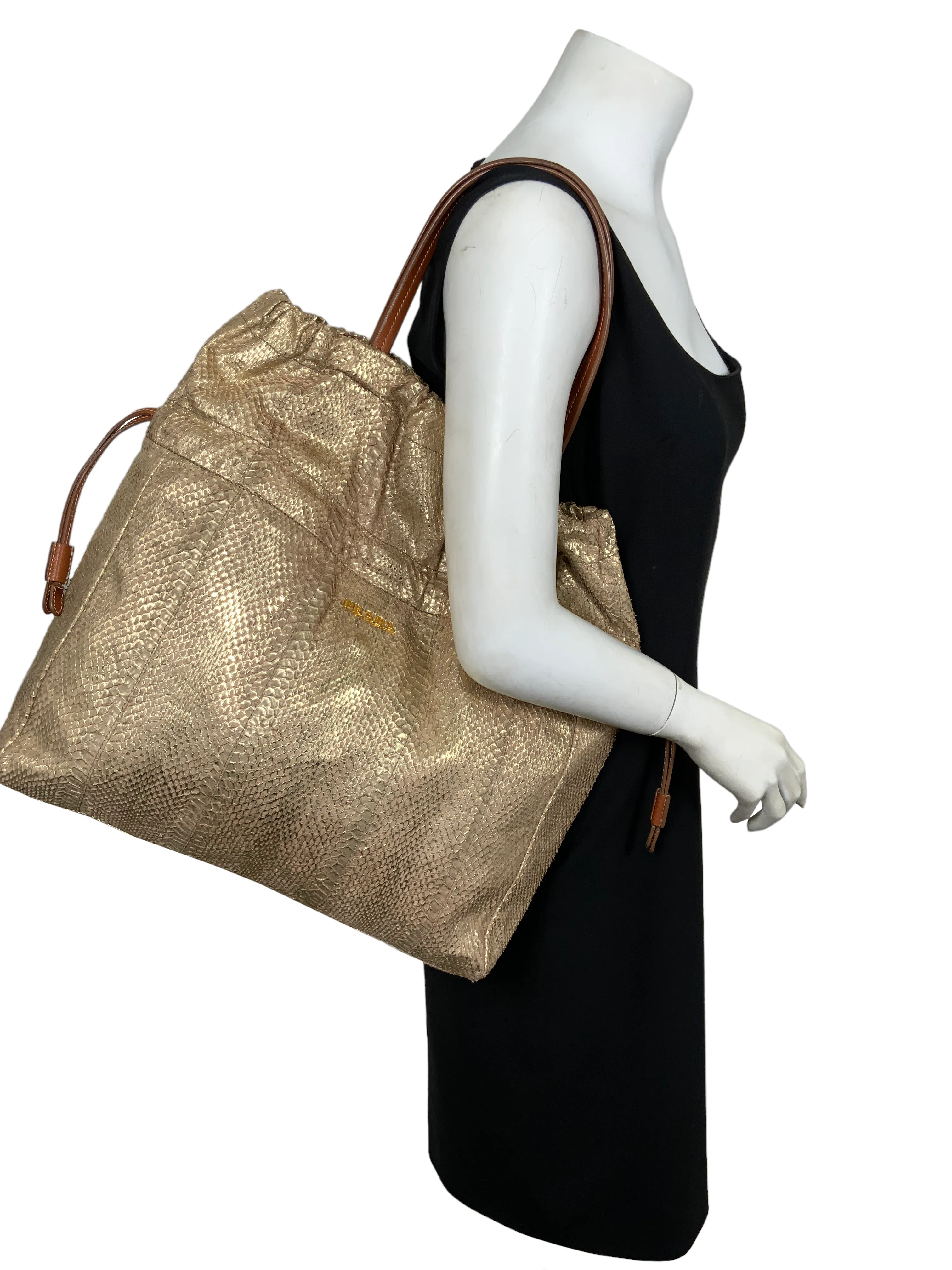 Prada Oro Viper Drawstring Shopping Tote