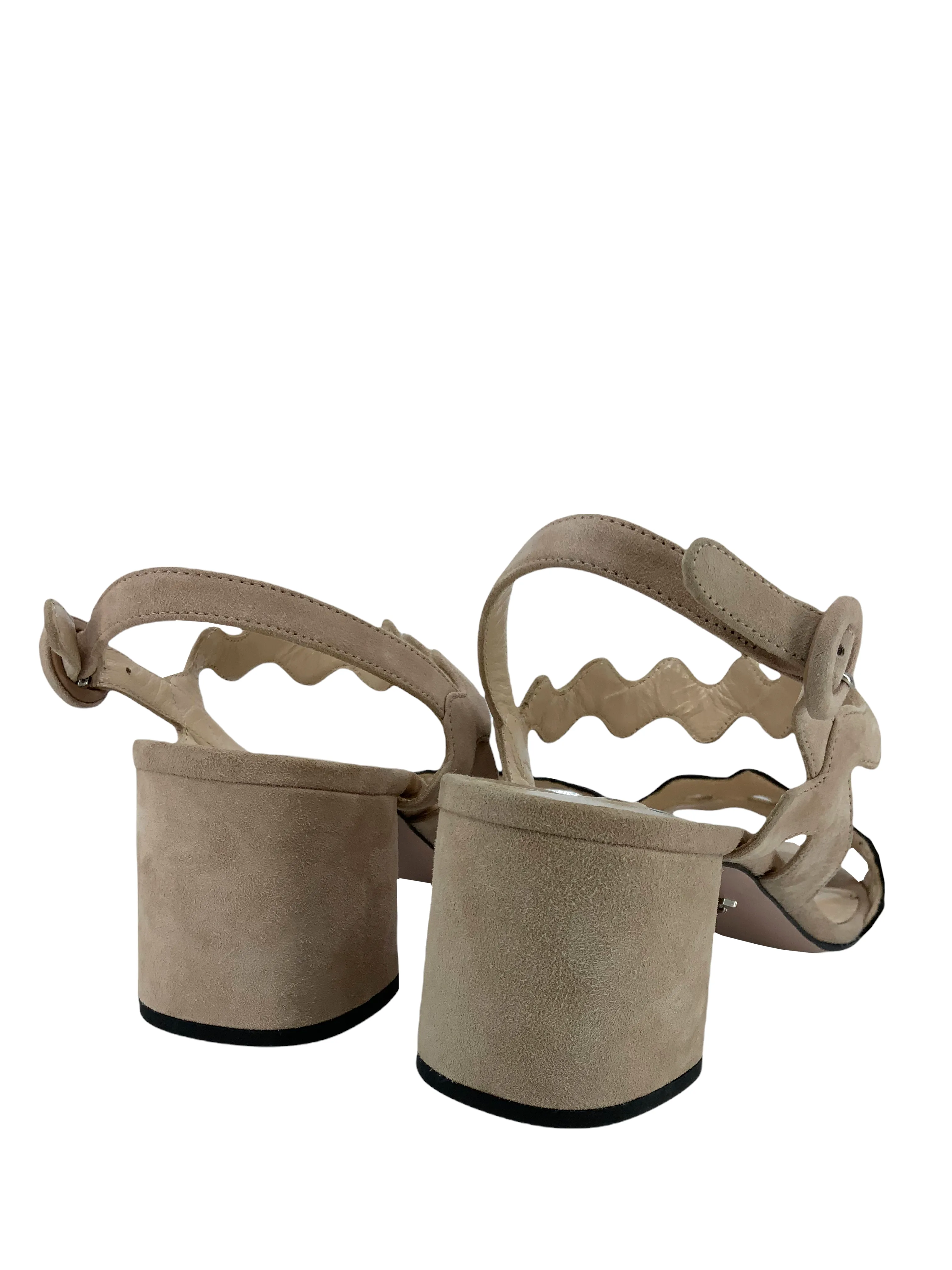 Prada Scalloped Suede Block Heel Sandals Size 9