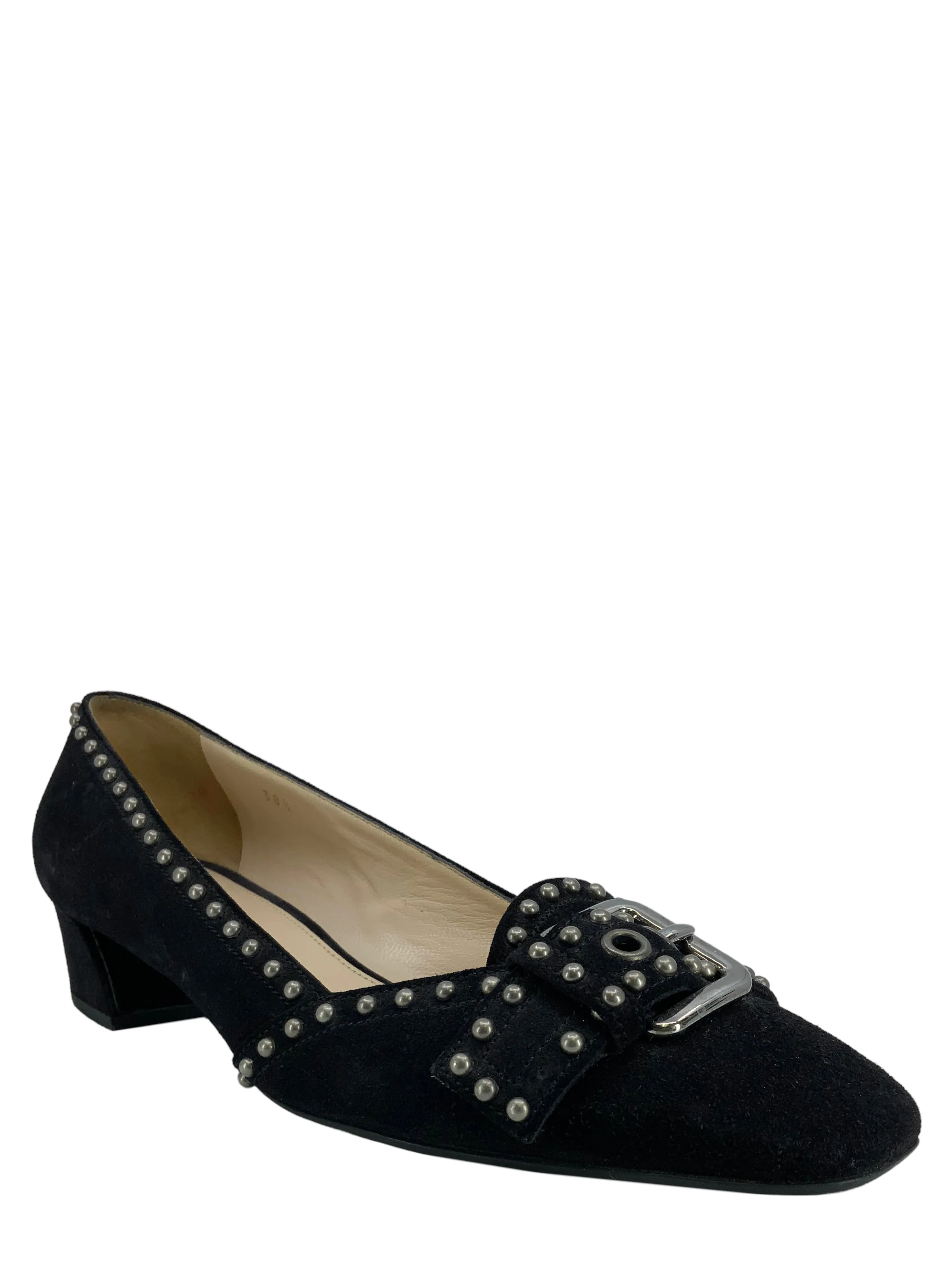 Prada Studded Suede Buckle Pumps Size 8.5