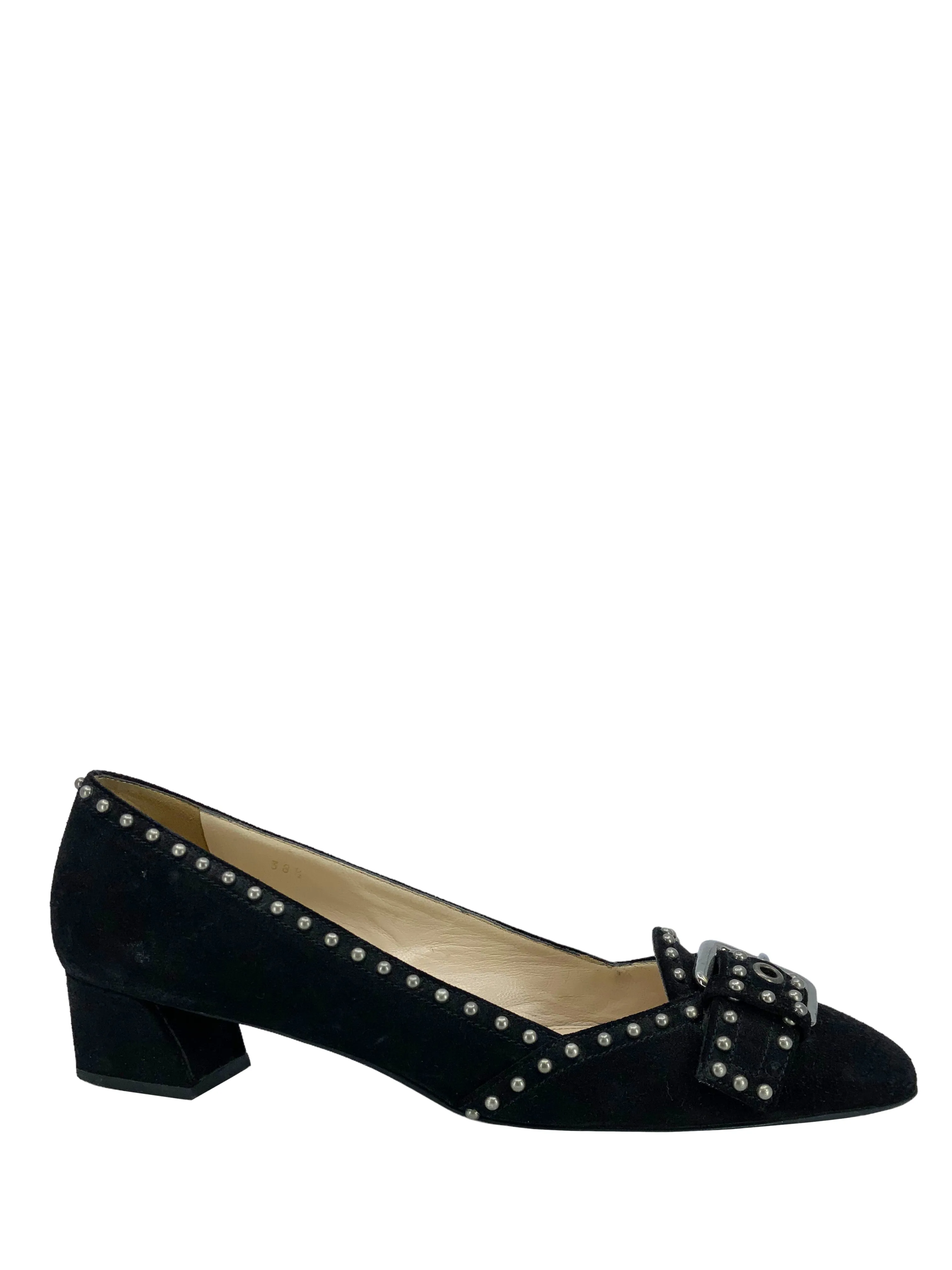 Prada Studded Suede Buckle Pumps Size 8.5