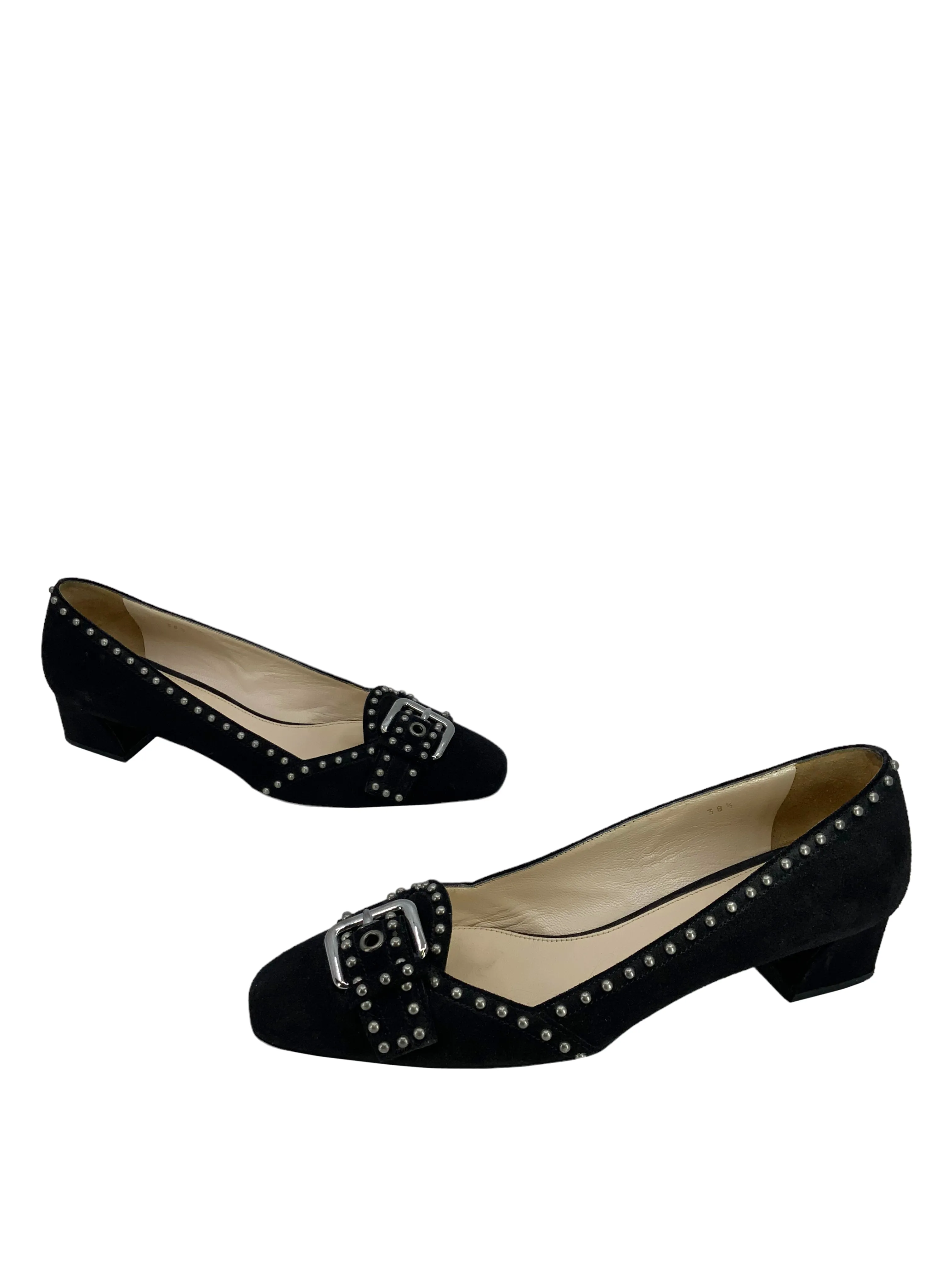 Prada Studded Suede Buckle Pumps Size 8.5