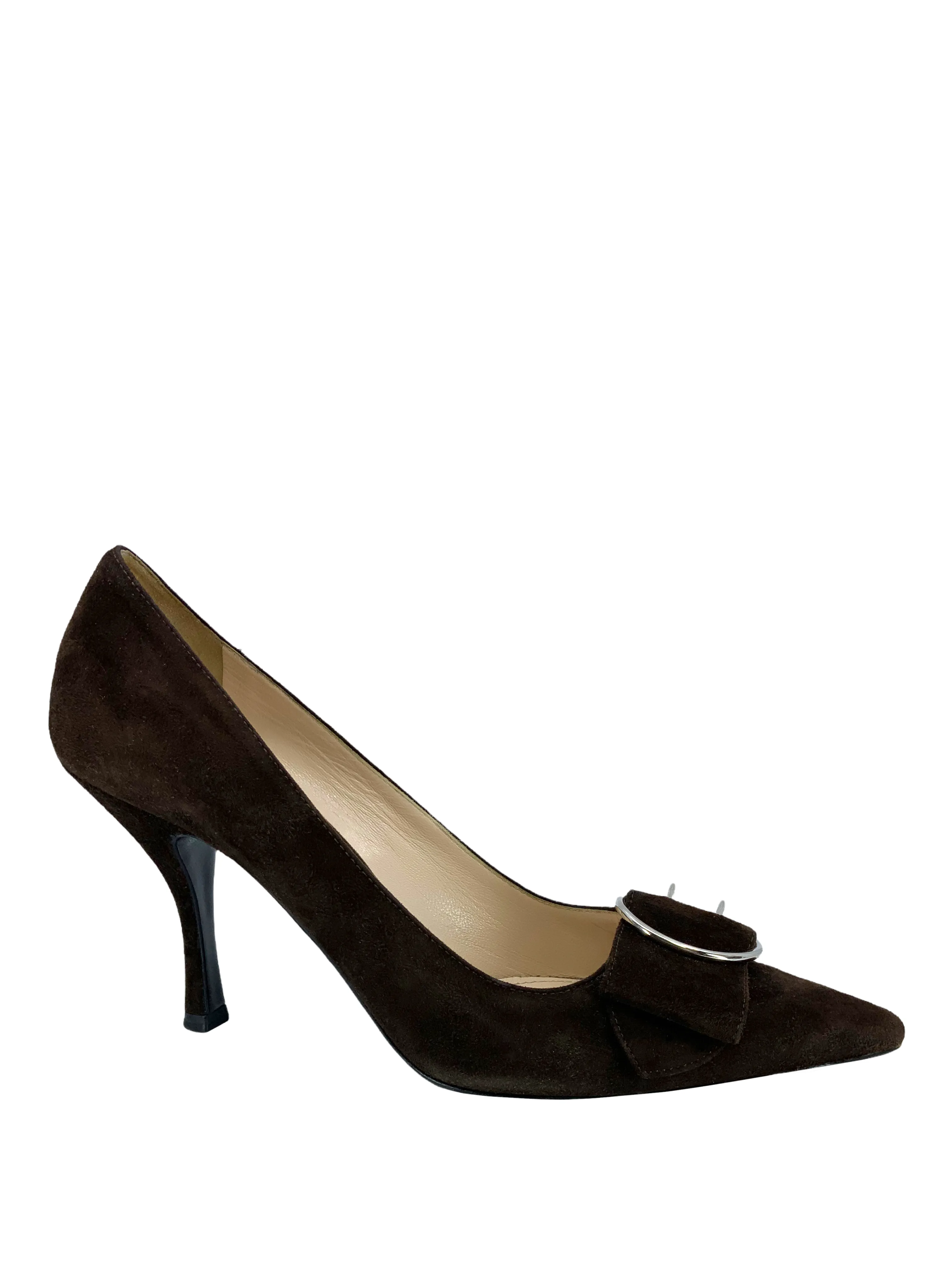 Prada Suede Buckle Pointed-Toe Pumps Size 6.5