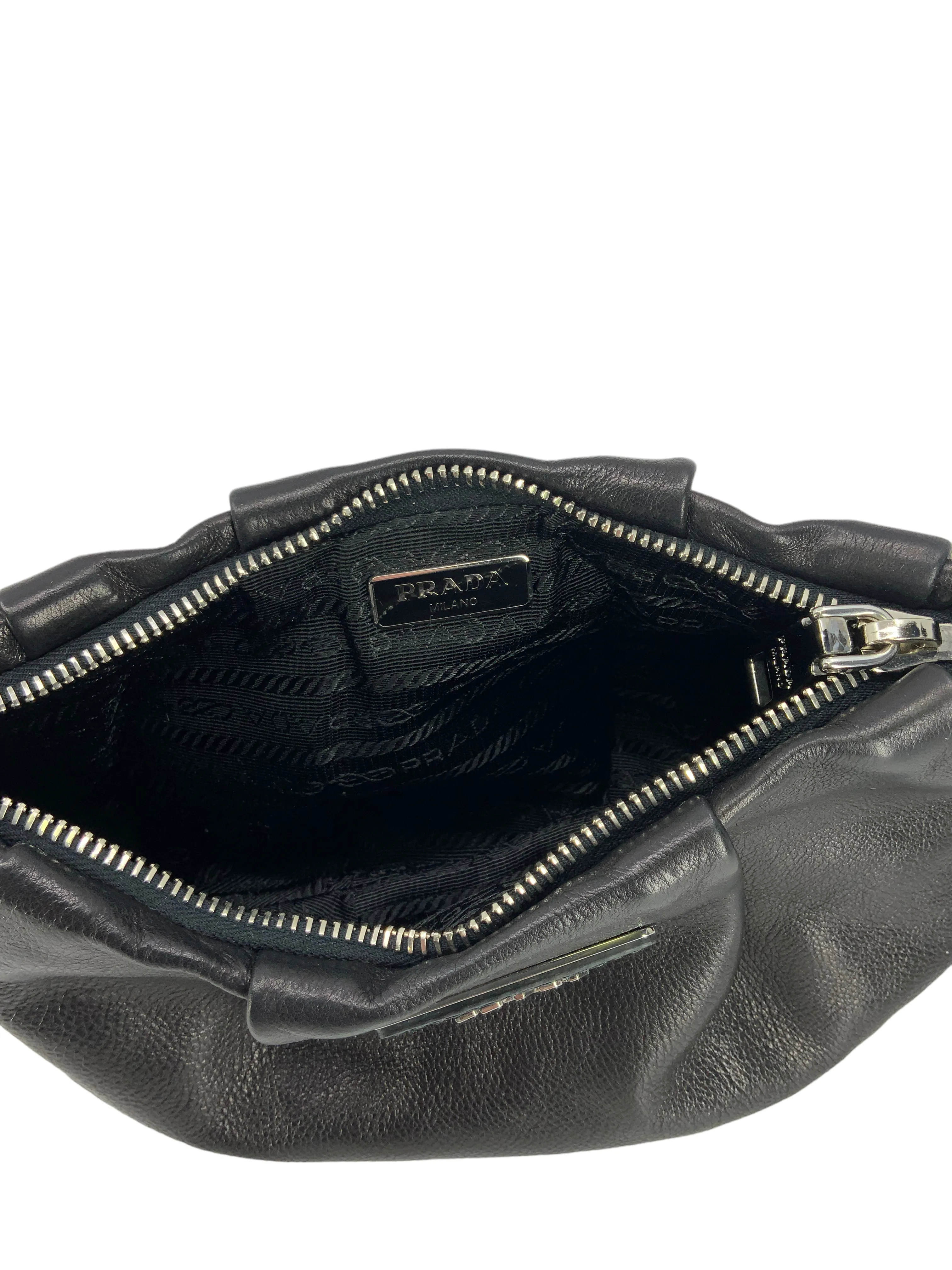 Prada Zip-Top Pleated Leather Wristlet