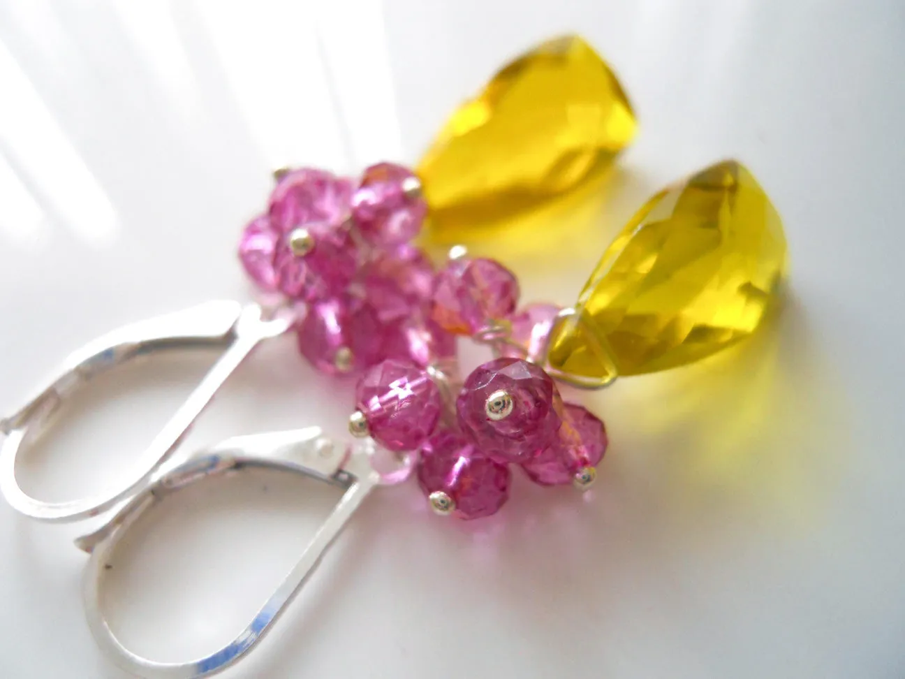 Raspberry Lemonade Pyramid Cut Earrings