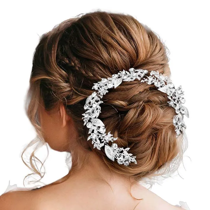 Stone Embellished Leaf Cluster Bun Wrap Headpiece