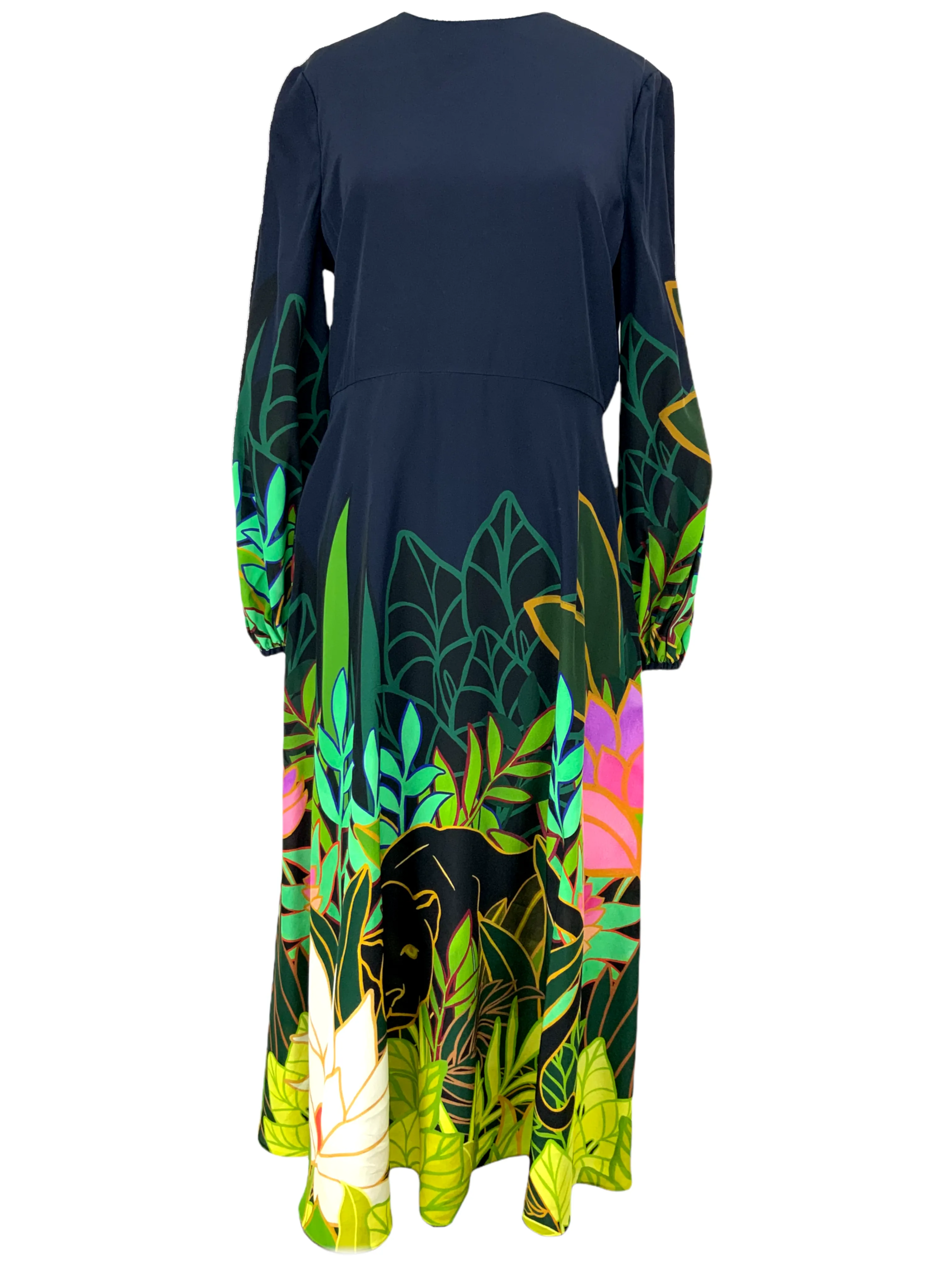 Luxurious Valentino Panther in the Jungle Printed Silk Dress - Size L