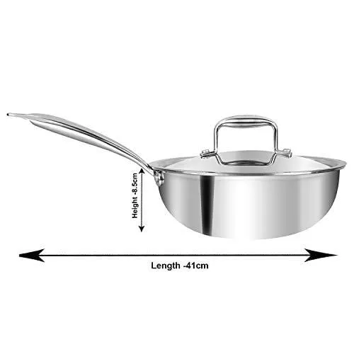 Vinod Platinum Triply Stainless Steel Deep Frypan with Lid