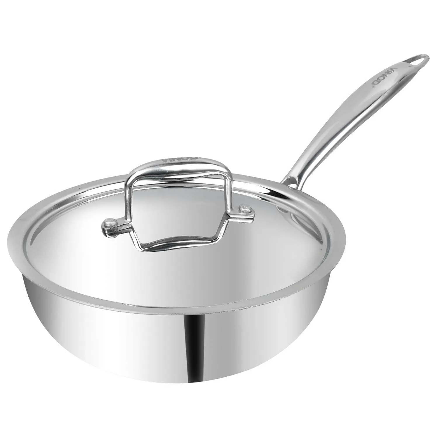 Vinod Platinum Triply Stainless Steel Deep Frypan with Lid