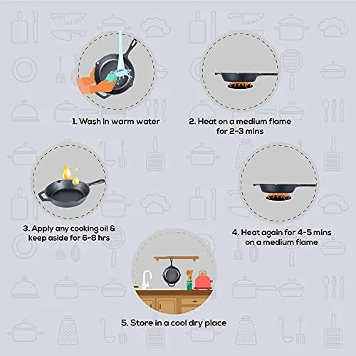 Wonderchef Forza Cast-Iron Fry Pan, Pre-Seasoned Cookware, Induction Friendly, 24cm, 3.8mm