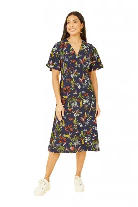 Yumi Navy Animal Kingdom Print Midi Dress